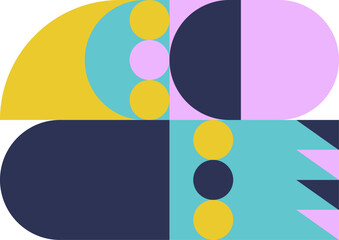 Vector abstract geometric background with circles, rectangles and squares in modern style. Colored simple shapes graphic pattern.
