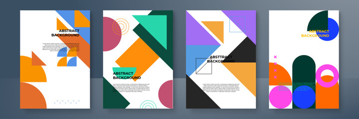 Vector abstract geometric background with circles, rectangles and squares in modern style. Colored simple shapes graphic pattern.