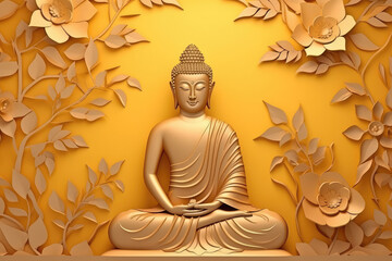 buddha meditate on lotus flower, generative AI - obrazy, fototapety, plakaty