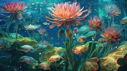 Fototapeta na wymiar Captivating underwater plants . Fantasy concept , Illustration painting.