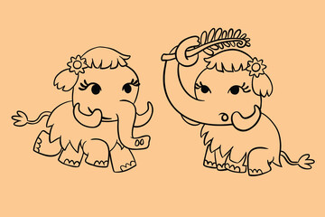 graphic element mammoth illustration for children, school props, education and t-shirt design