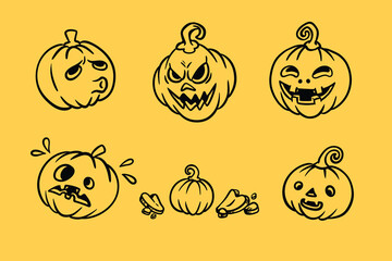 line art pumpkin head illustration for children, school props, education and t-shirt design