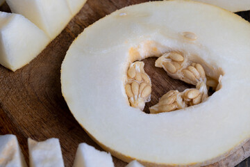 Ripe delicious melon during dessert cooking