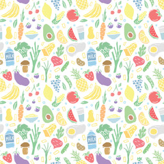 Healthy food pattern. Drawn healthy food background