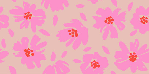 Hand drawn flowers, seamless patterns with floral for fabric, textiles, clothing, wrapping paper, cover, banner, interior decor, abstract backgrounds.