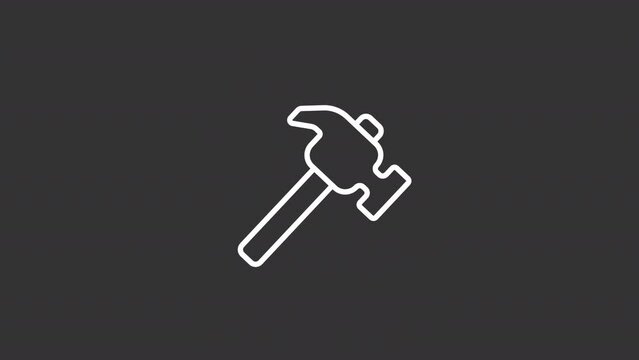 Animated hammer hitting white icon. Working tool line animation. Home improvement. Repair service. Loop HD video with alpha channel, transparent background. Motion graphic design for night mode