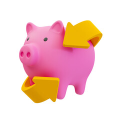 3d minimal money-saving concept. money depositing. money management. future investment. piggy bank with arrow. 3d illustration.