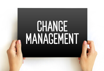 Change Management text on card, concept background