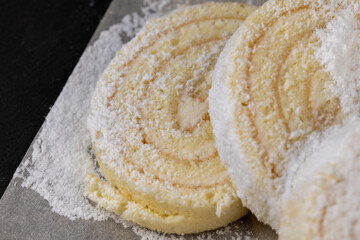 sweet dessert with cottage cheese cream and soft sponge cake