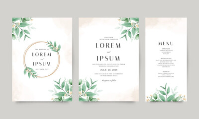Set of wedding invitations with beautiful watercolor floral