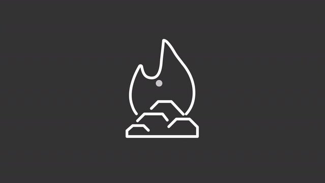 Animated fossil fuel white line icon. Burning flame over coal animation. Energy source. Coal mining. Loop HD video with alpha channel, transparent background. Motion graphic design for night mode