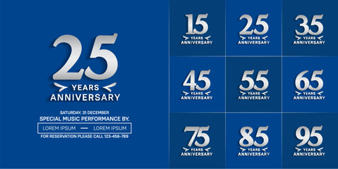 set of anniversary logo with silver number on blue background can be use for celebration