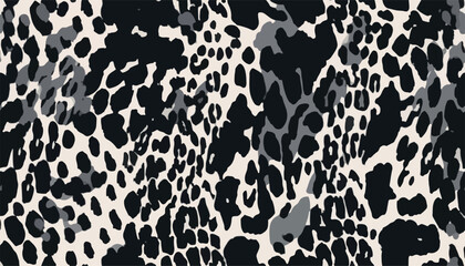 Modern hand drawn abstract leopard skin pattern. Collage black and white print. Fashionable template for design