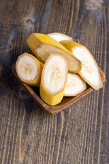 Sliced ripe yellow banana, close up