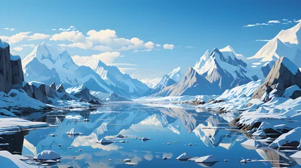 Schilderijen op glas landscape featuring an iceberg set against a calm horizon, evoking a peaceful and tranquil atmosphere, very high details. AI Generated, Generative AI © Kannikar