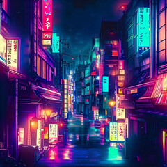 Fototapeta premium Japanese night city street