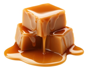 Caramel candies and caramel sauce isolated.