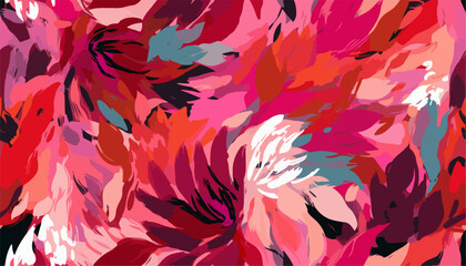 Colorful acrylic Painted Pink and red flowers pattern, Cute hand drawn colorful artistic flowers print. Modern botanical pattern. Fashionable template for design