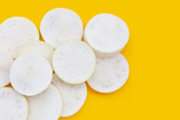 Sliced Japanese daikon. Fresh vegetables