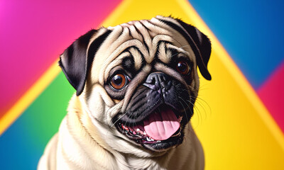 Obraz premium Funny pug dog on a colored background