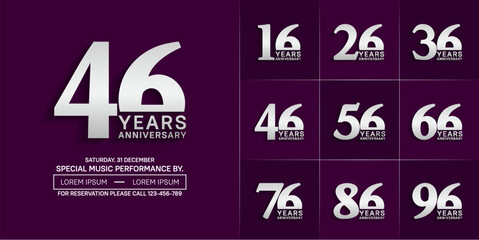 set of anniversary logo with silver number on purple background can be use for celebration