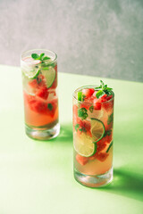 Two watermelon with peppermint and lemon sodas