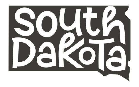 South Dakota. Vector silhouette state. South Dakota map with text script. South Dakota shape state map for poster, t-shirt, tee, souvenir. Vector outline Isolated illustratuon on a white background.