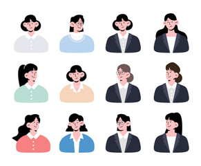 Business woman, woman face, icon illustration vector collection