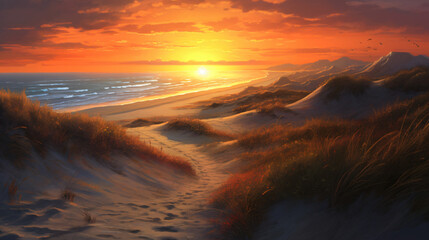 Fototapeta na wymiar Sunset at the dune beach