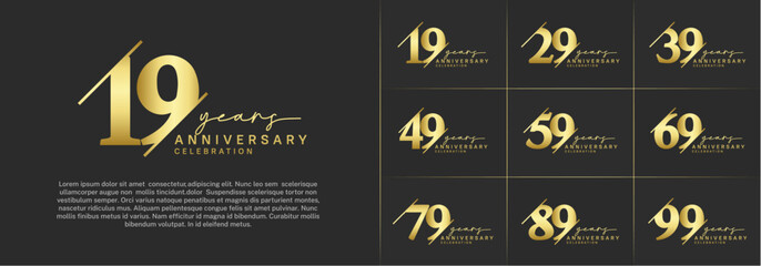 set of anniversary logo with golden color can be use for celebration