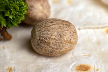 Nutmeg on the kitchen table