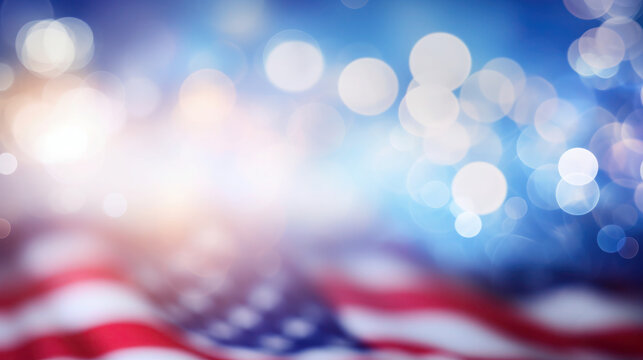 American Flag on bokeh blur background for 4th of July Independence day. Generative AI