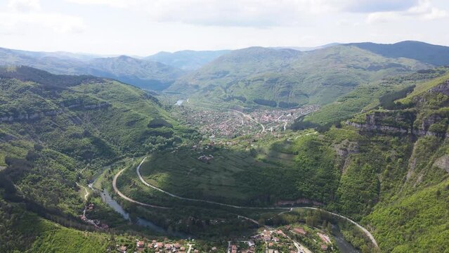 Amazing Aerial view of iskar gorge near village of Bov, Balkan Mountains, Bulgaria

