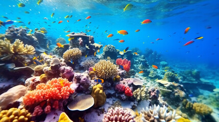 Plakat Tropical sea underwater fishes on coral reef