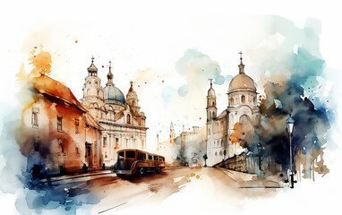 Panorama of the town. AI generative technology.