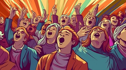 Christian church choir singing . Fantasy concept , Illustration painting.