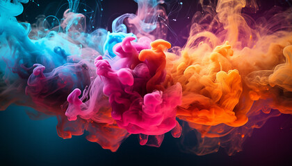 Obraz premium Colorful dust explosion in black background 3D creative wallpaper texture