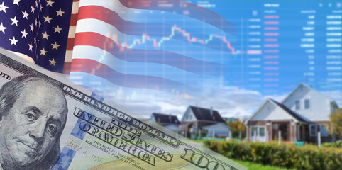 USA real estate on business background. 3d illustration