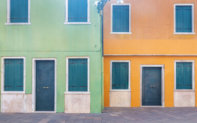 Colorful houses on The Burano island near Venice, Italy, Europe.