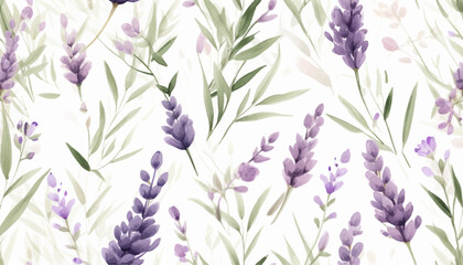 Lavender pressed dried flowers. Seamless pattern with Lavender floral plants. Seamless stylized watercolor flower pattern. Tiled and tillable, Wallpaper, wrapping paper design, textile, scrapbooking © Eli Berr