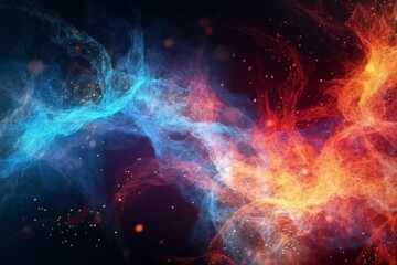 Obraz premium Red and blue fire trails with particles background Generative AI