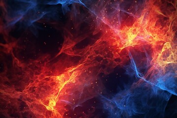 Red and blue fire trails with particles background Generative AI