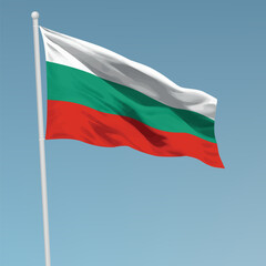 Waving flag of Bulgaria on flagpole. Template for independence