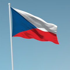 Waving flag of Czechia on flagpole. Template for independence