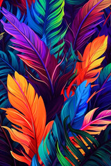 Fototapeta na wymiar Hintergrund Neon tropische Blätter KI