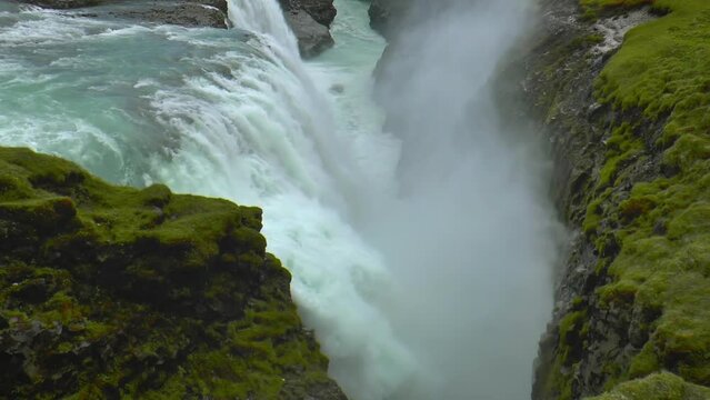 Slow motion footage of Gullfoss (Golden Waterfall) - waterfall located in the canyon of the Hvita river in southwest Iceland.