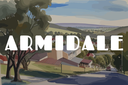 Armidale: Beautiful painting of an Australian scene with the name Armidale in New South Wales