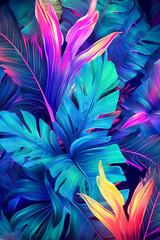 Hintergrund Neon tropische Blätter KI