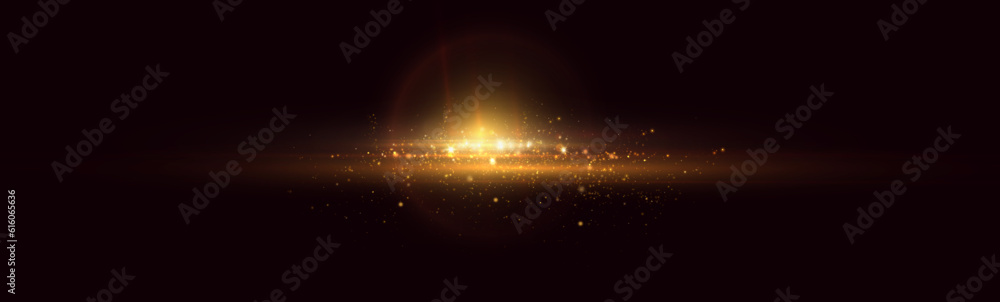 Poster bright light effect with rays and glare shines with golden light for vector illustration.