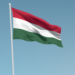 Waving flag of Hungary on flagpole. Template for independence